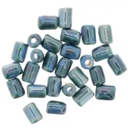 Perline tubo in ceramica stile Heishi 7x5 mm - blu marmorizzato iridescente x5