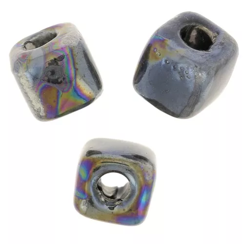 Perle cubo di ceramica 5 mm - Nero iridescente x5