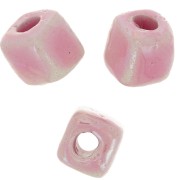 Perle cubo di ceramica 5 mm - Rosa chiaro iridescente x5