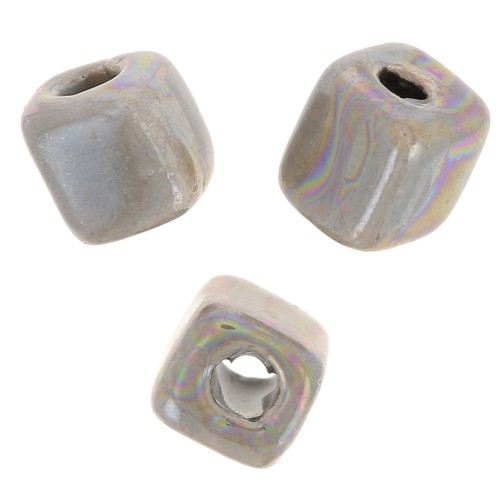 Perle cubo di ceramica 5 mm - Grigio iridescente x5