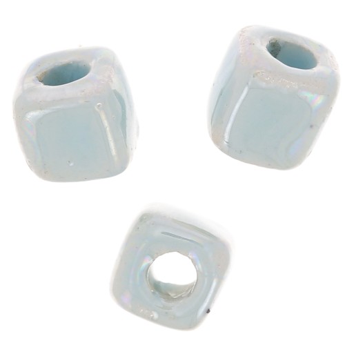 Perle cubo di ceramica 5 mm - Azzurro iridescente x5