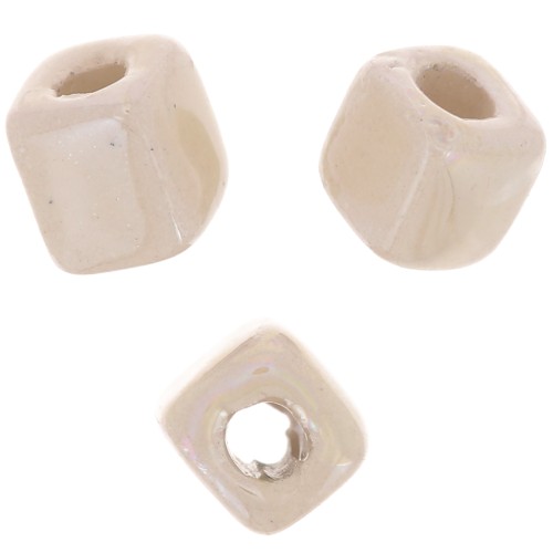 Perle cubo di ceramica 5 mm - beige iridescente x5
