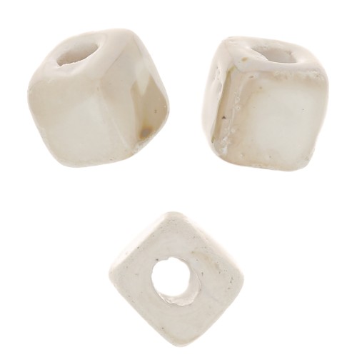Perle cubo di ceramica 5 mm - Beige marmorizzato iridescente x5