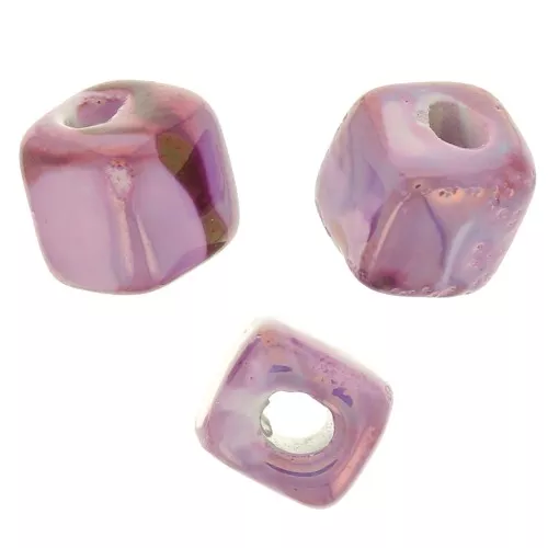 Perle cubo di ceramica 5 mm - Iridescente marmorizzato fucsia x5