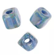 Perle cubo di ceramica 5 mm - Blu iridescente marmorizzato x5