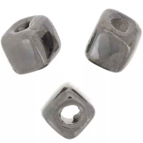 Perle cubo di ceramica 5 mm - Grigio marmorizzato iridescente x5