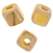 Perle cubo di ceramica 5 mm - iridescente marmorizzato senape x5