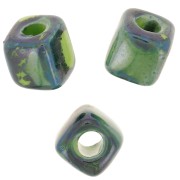 Perle cubo di ceramica 5 mm - Verde scuro iridescente marmorizzato x5