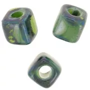 Perle cubo di ceramica 5 mm - Verde scuro iridescente marmorizzato x5