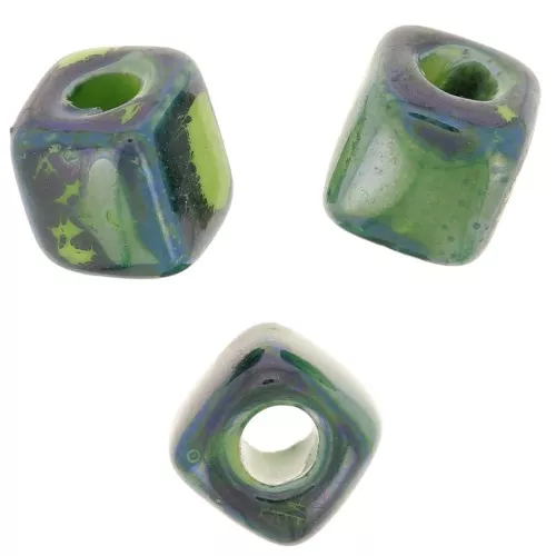Perle cubo di ceramica 5 mm - Verde scuro iridescente marmorizzato x5