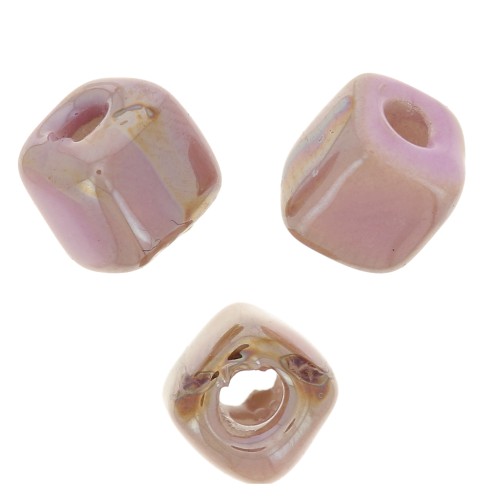 Perle cubo di ceramica 5 mm - Rosa chiaro iridescente marmorizzato x5