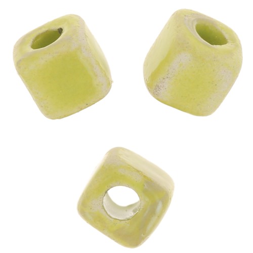 Perle cubo di ceramica 5 mm - Verde chiaro iridescente marmorizzato x5