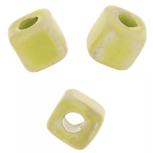 Perle cubo di ceramica 5 mm - Verde chiaro iridescente marmorizzato x5