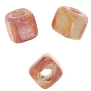 Perle cubo di ceramica 5 mm - Arancione chiaro iridescente marmorizzato x5