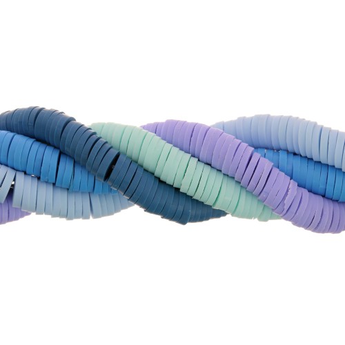 5 fili de perline rotonde in pasta polimerica Heishi 6x1 mm - Blu Camaieu