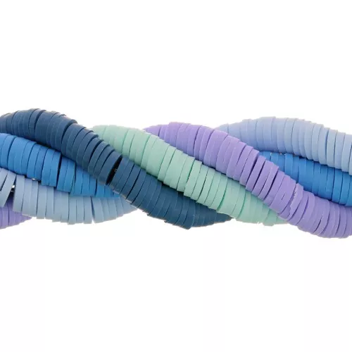 5 fili de perline rotonde in pasta polimerica Heishi 6x1 mm - Blu Camaieu