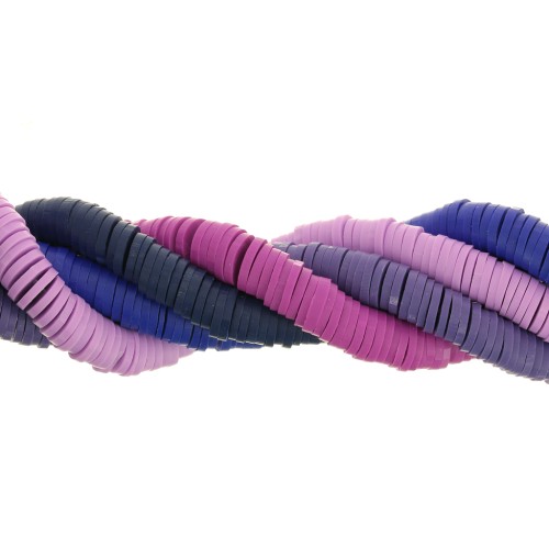 5 fili de perline rotonde in pasta polimerica Heishi 6x1 mm - Camaieu Viola