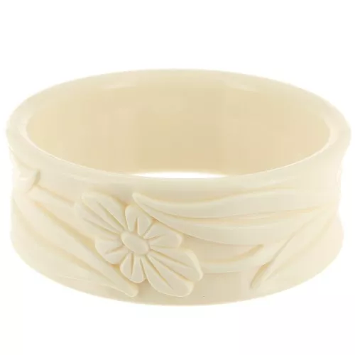 Bracciale spesso in resina opaca di 65,5 mm - fiori - Ecru x1