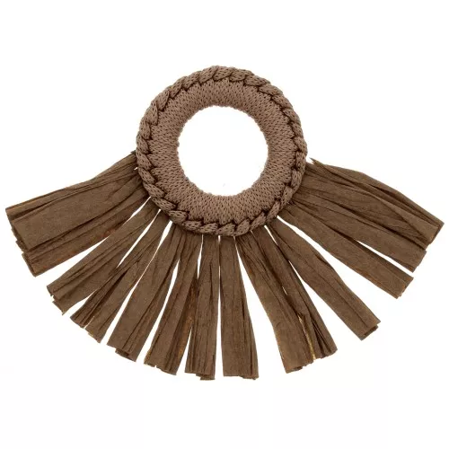 Pendente ventaglio con pon pon in rafia 45,5x66 mm - Marrone x1