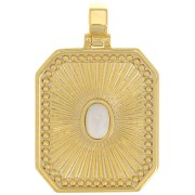 Pendente strutturato 32x20 mm cabochon imitazione opale - Bianco - Dorato x1|raw }}