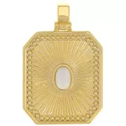 Pendente strutturato 32x20 mm cabochon imitazione opale - Bianco - Dorato x1