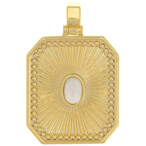 Pendente strutturato 32x20 mm cabochon imitazione opale - Bianco - Dorato x1
