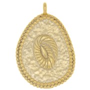 Pendente goccia irregolare lavorato 21x15 mm - fiore - Dorato x1