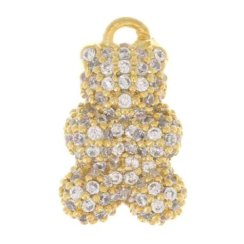 Ciondolo orso 14x9 mm con ossido di zirconio - Cristallo - Dorato x1