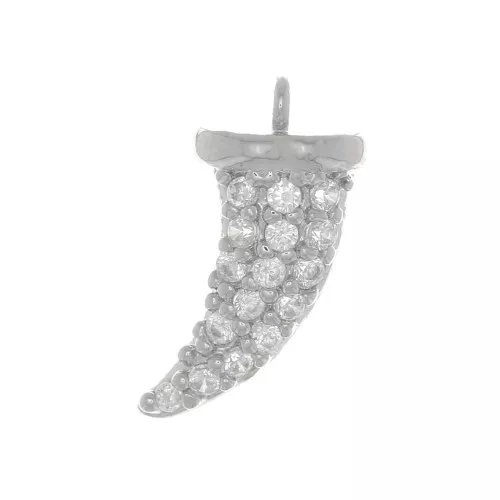 Ciondolo dente di squalo 12x6 mm con ossido di zirconio - Cristallo - Rodio x1