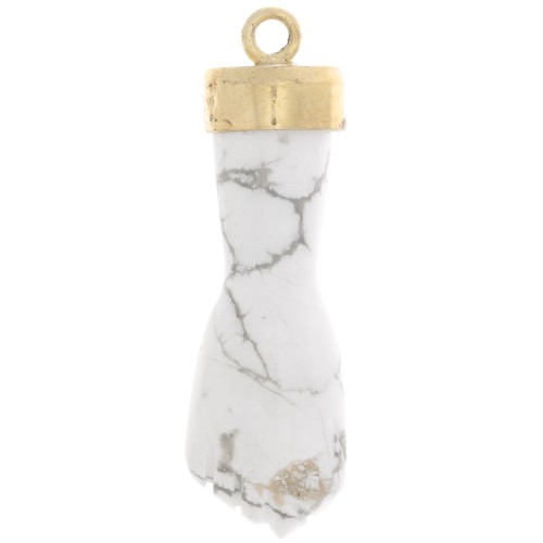 Pendente di pietra preziosa a pugno chiuso 38x12 mm -Dorato oro fino - Howlite