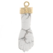 Pendente di pietra preziosa a pugno chiuso 38x12 mm -Dorato oro fino - Howlite