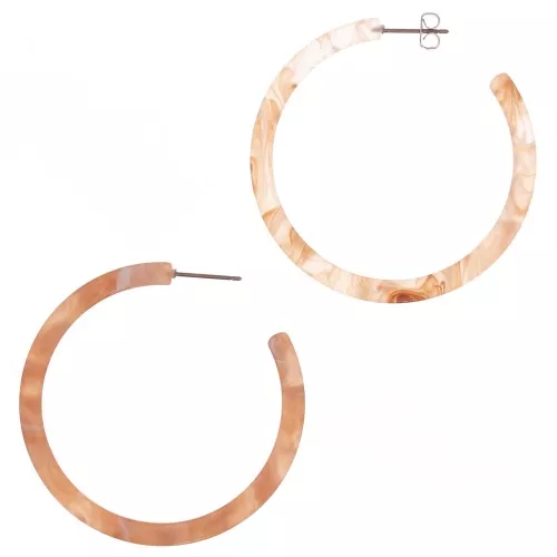 Orecchini a cerchio in acetato di cellulosa 50 mm - Ambra marmorizzata - Bianco x2