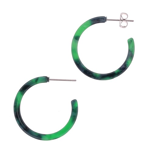 Orecchini a cerchio in acetato di cellulosa 31mm-Tartaruga - Verde scuro - Nero x2