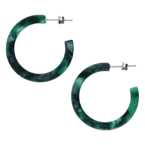 Orecchini a cerchio in acetato di cellulosa 31mm-Tartaruga - Verde scuro - Nero x2