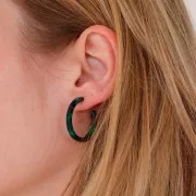 Orecchini a cerchio in acetato di cellulosa 31mm-Tartaruga - Verde scuro - Nero x2