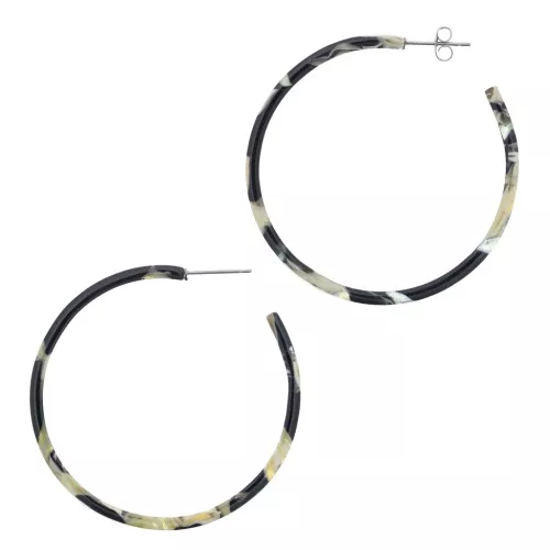 Orecchini a cerchio in acetato di cellulosa 50 mm - Tartaruga - Nero - Beige x2