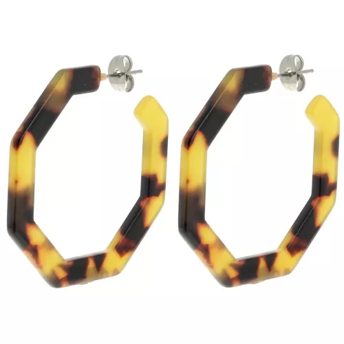 Orecchini a cerchio ottagonali in acetato 40 mm - Tartaruga - Marrone - Nero x2