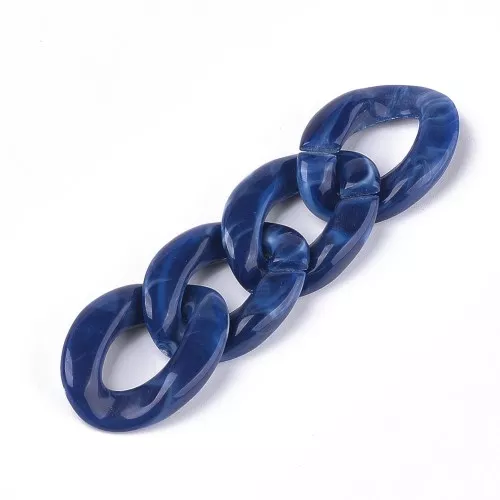 Maglia ovale ritorta in acrilico 29x21 mm - Blu notte marmorizzato - Bianco x1