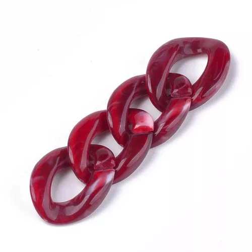 Maglia ovale ritorta in acrilico 29x21 mm - Rosso scuro marmorizzato - Bianco x1