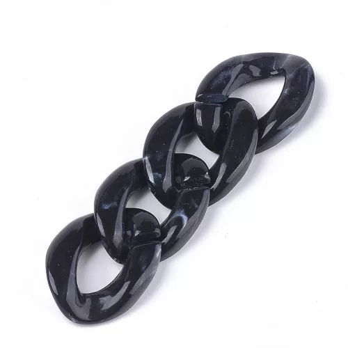 Maglia ovale ritorta in acrilico 29x21 mm - Nero marmorizzato - Bianco x1