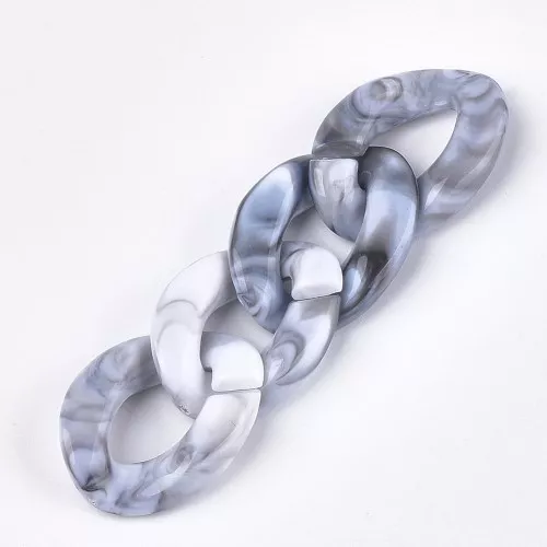 Maglia ovale ritorta in acrilico 29x21 mm - Bianco marmorizzato - Grigio x1