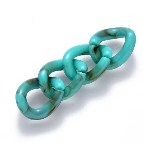 Maglia ovale ritorta in acrilico 16x13 mm - Turchese marmorizzato - Marrone x1