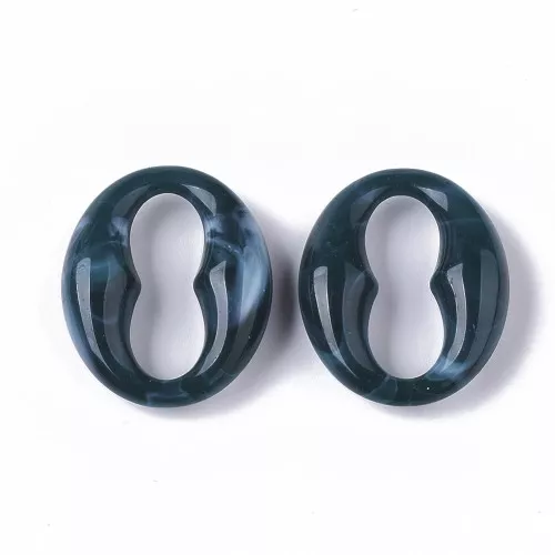 Maglia ovale chicco di caffè 31x26 mm - Blu petrolio marmorizzato - Bianco x1