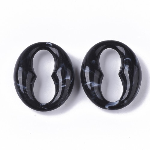 Maglia ovale chicco di caffè in acrilico 31x26 mm - Nero marmorizzato - Bianco x1