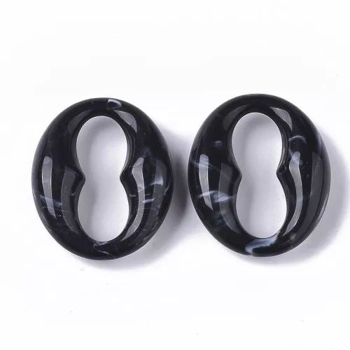 Maglia ovale chicco di caffè in acrilico 31x26 mm - Nero marmorizzato - Bianco x1