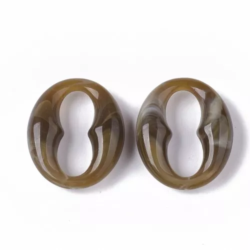 Maglia ovale caffè in acrilico 31x26 mm - Marrone chiaro marmorizzato - Bianco x1
