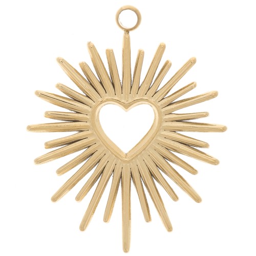 Pendente Sole con cuore scavato 23x18 mm - Acciaio inoss. 316L dorato x1