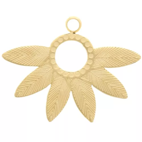 Pendente mezzo fiore 15x20mm con cerchio scavato acciaio inossidabile316L doratox1