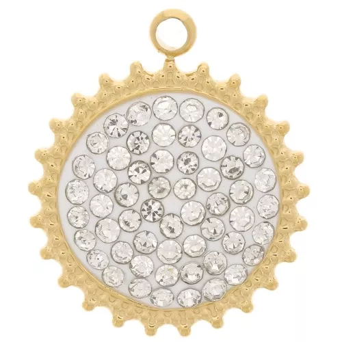 Pendente sole 14 mm con resina e Ossido di zirconio - Acciaio inossidabile 316L dorato Bianco