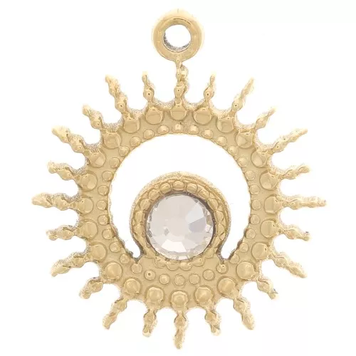 Pendente sole scavato 14mm con strass -acciaio inossidabile 304L dorato x1